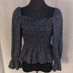 Floral Smocked Cotton Top with full sleeves. Size Small.